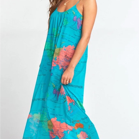 Show Me Your Mumu Whole Mu World Map Summer Maxi Dress Trapeze Women Medium - Picture 1 of 8